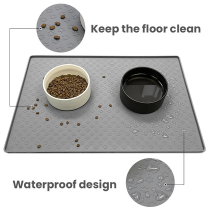 Dog eating on waterproof silicone pet feeding placemat