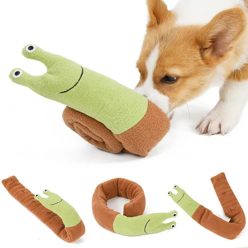 Interactive dog toy with hide food feature and vocalization for slow feeding