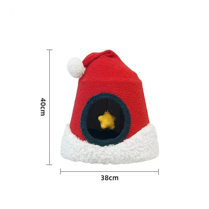 Christmas-themed American cat tree with climbing wall and sisal scratching posts