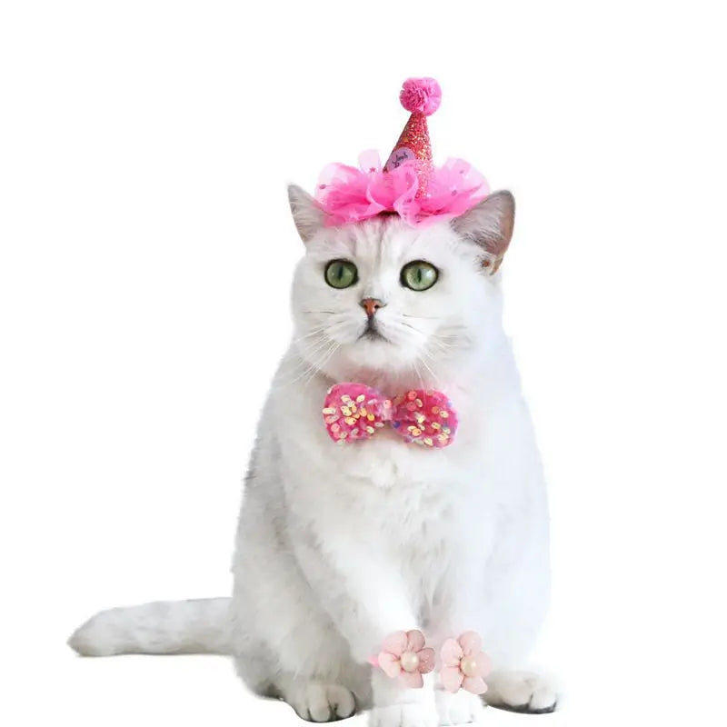 Pet wedding crown with veil, featuring lace, sequins, and pearls – bridal headdress for cats and small dogs