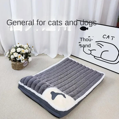 Thick plush pet bed mat for dogs and cats with washable cover for winter comfort