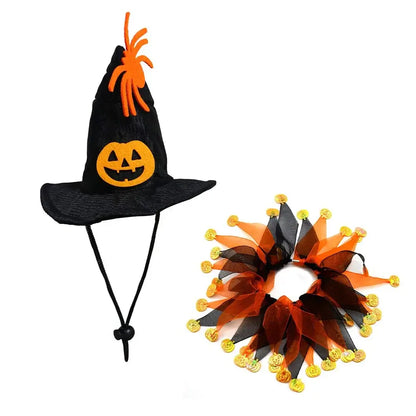 Pumpkin-themed costume set for cats, perfect for Halloween and Christmas celebrations.