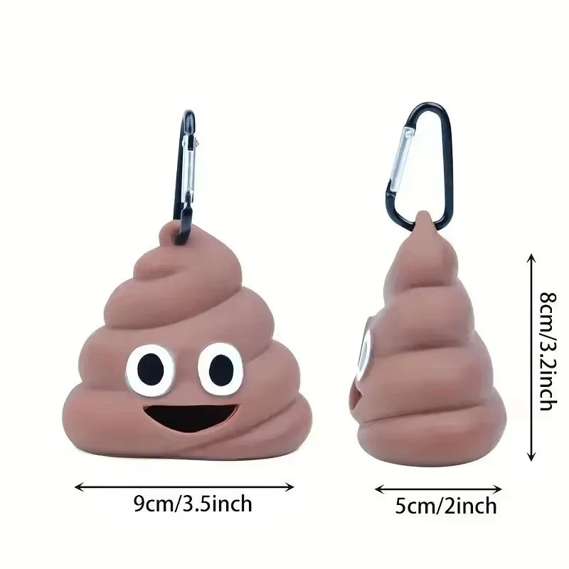 Creative poop-shaped pet waste bag dispenser with clip for easy leash attachment