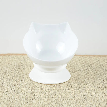 Elevated non-slip cat bowl set with angled dual bowls for food and water