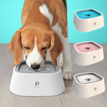 Anti-spill dog drinking water bowl with floating plate design for clean, splash-free pet hydration indoors and during travel.