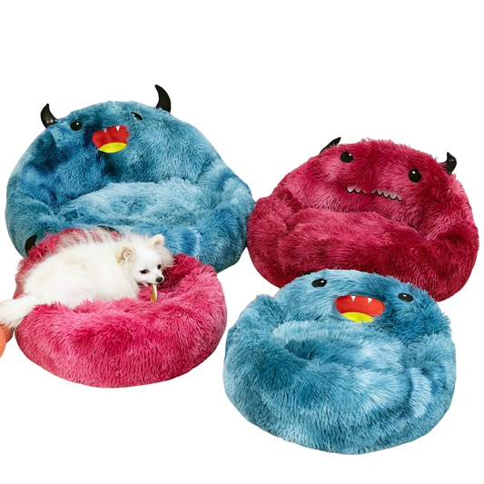 Pet warm bed for cats and small dogs with festive Christmas and Halloween designs.