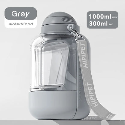 Portable dog travel water bottle with food container – ideal for hiking and trips