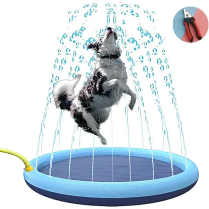 Foldable inflatable dog splash pad with water spray feature for summer