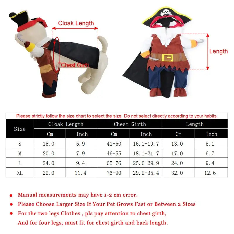 Pirate dog costume, Halloween dog outfit, corsair jacket for dogs, funny dog costume