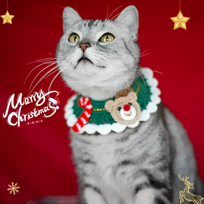 Christmas pet scarf collar with festive bow for cats and small dogs