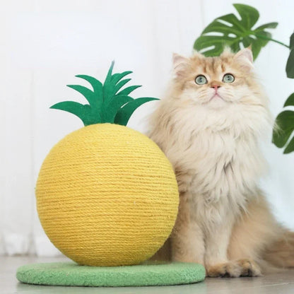 Fruit-shaped cat scratching ball toy with sisal climbing frame