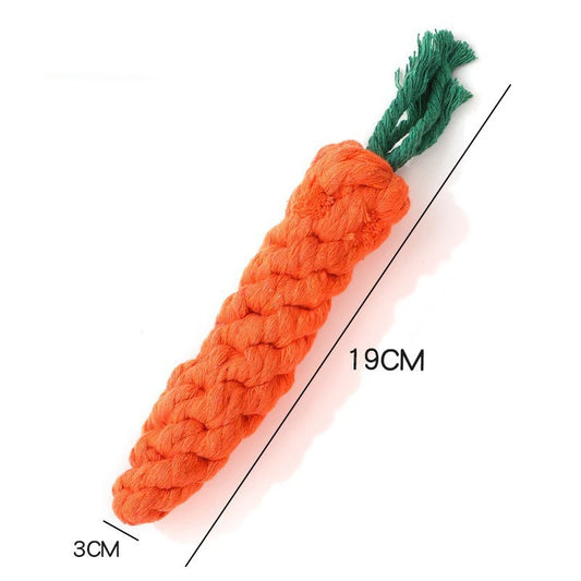 Cartoon carrot shape dog chew toy made of durable cotton rope