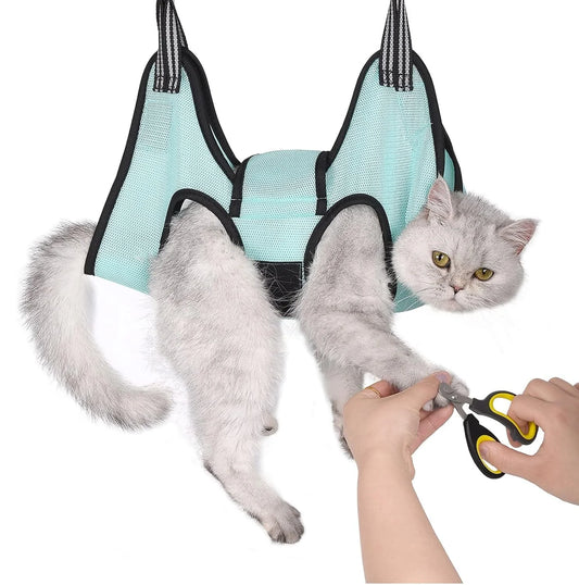 Pet grooming hammock helper for cats and small dogs - ideal for safe and stress-free grooming and nail trimming.