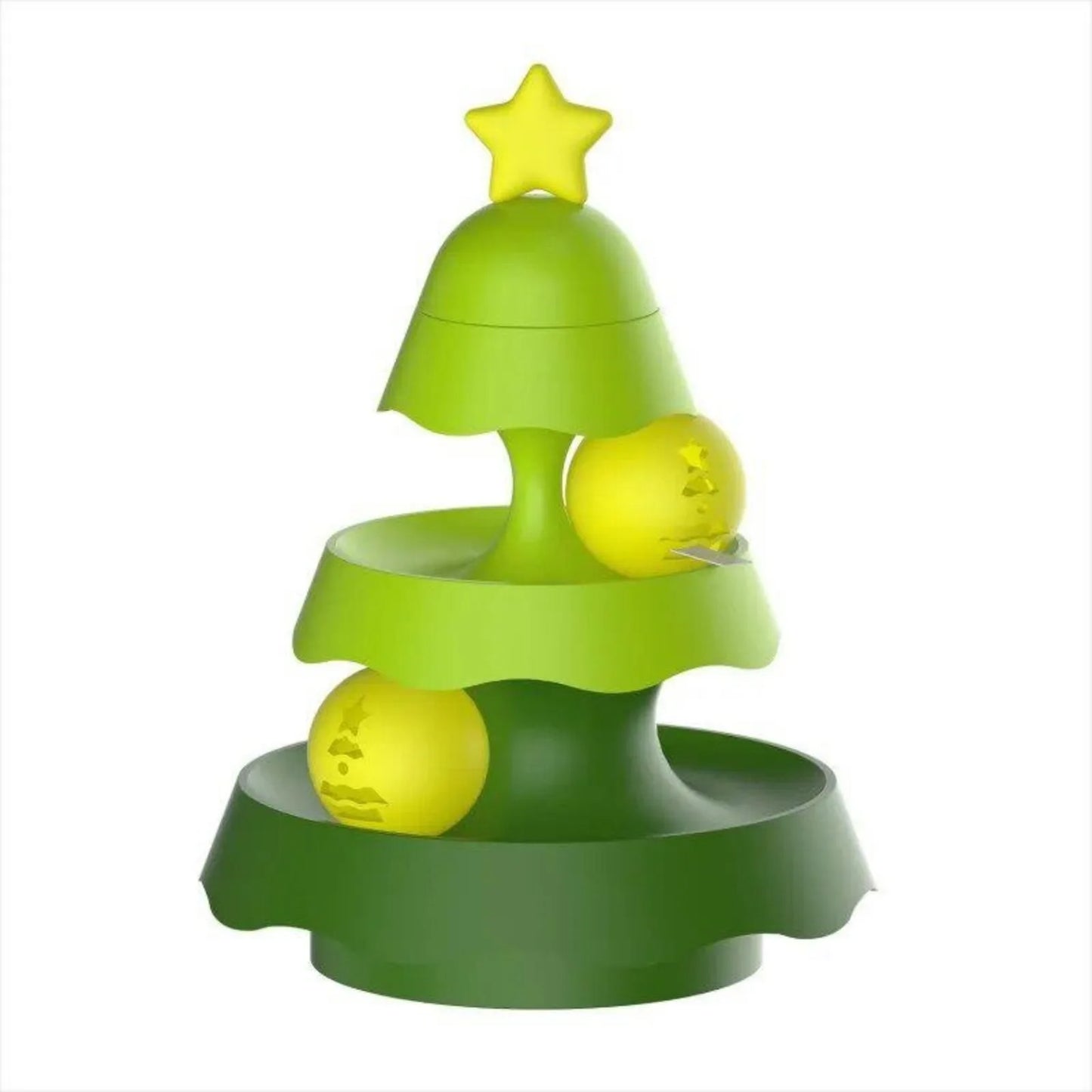 Christmas tree-shaped cat track toy with multi-stage interactive ball tracks for indoor cats.