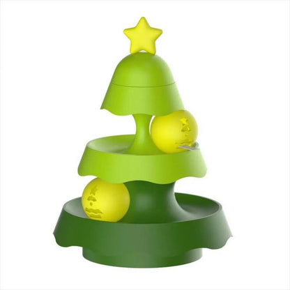 Christmas tree-shaped interactive cat track toy with rolling balls for indoor cats