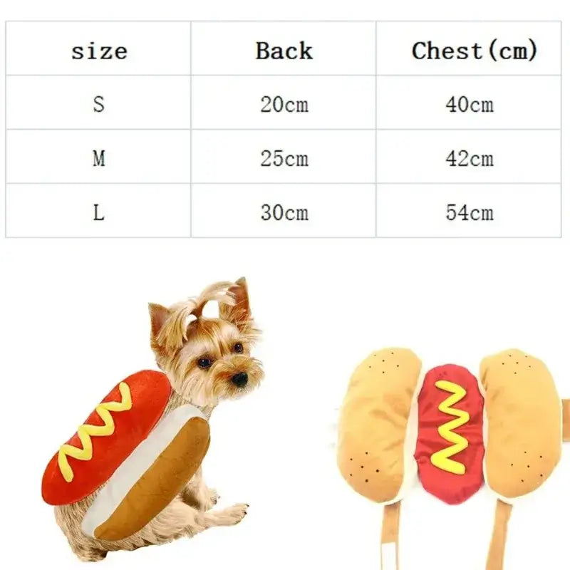 Funny hot dog costume for dogs, dachshund sausage suit, pet apparel, Halloween dog costume.