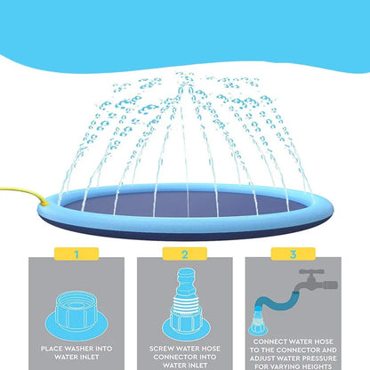 Foldable inflatable dog splash pad with water spray feature for summer