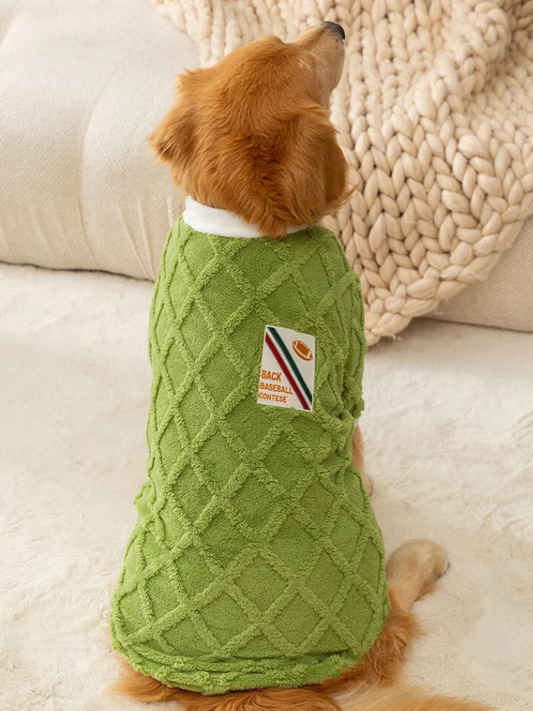 Red Christmas sweater for large dogs, warm winter pajama-jacket for Golden Retrievers and Labradors.