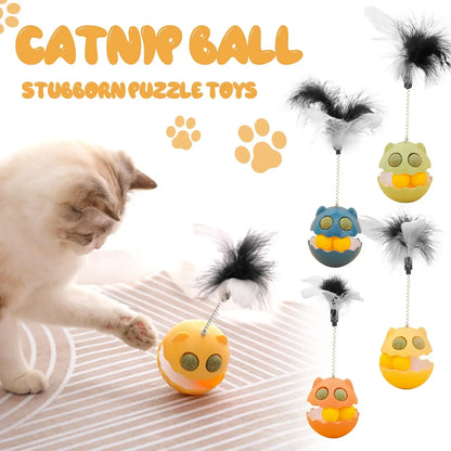 Interactive tumbler cat toy with built-in catnip, wobbling play ball for indoor cats