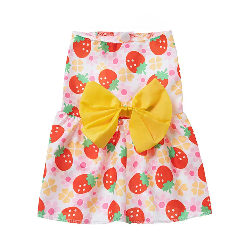 Cute dog princess dress with bowknot and button details, perfect for summer weddings, parties, and small dogs or cats