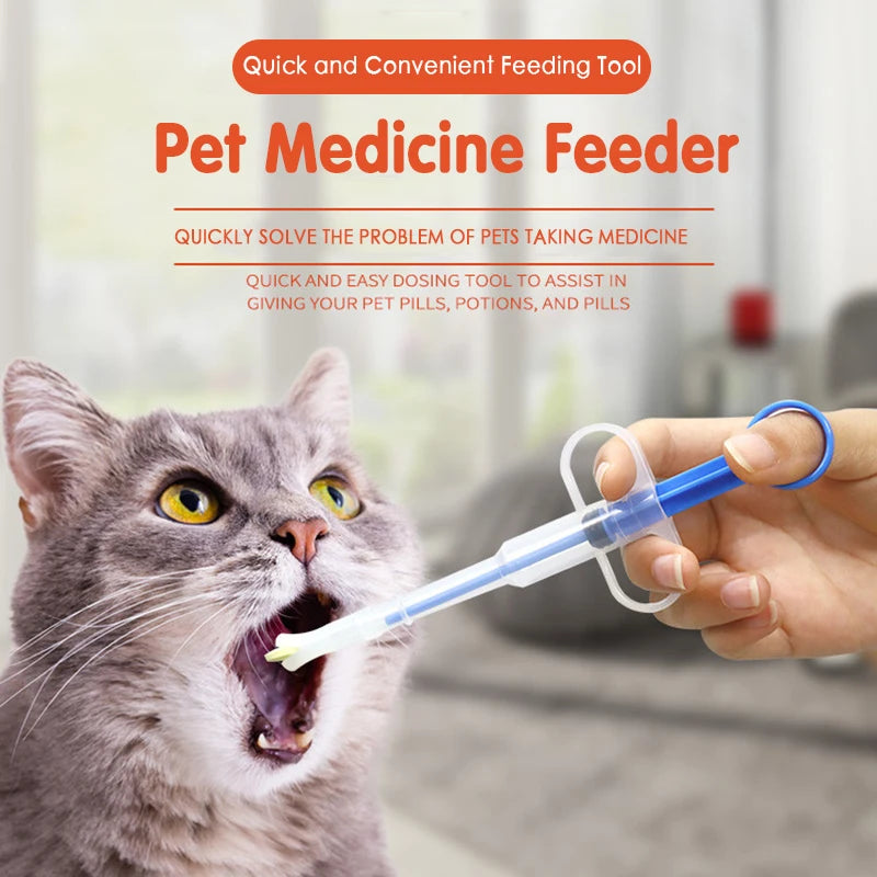 Gentle pet pill applicator syringe for safely administering medication to dogs and cats