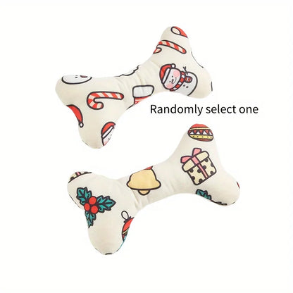 Bone-shaped plush dog toy with squeaker, suitable for chewing and play