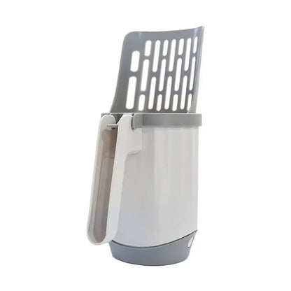 Cat litter scoop with built-in waste bin for easy litter box cleaning