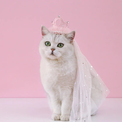 Elegant wedding crown with veil for small dogs and cats – pet bridal headdress