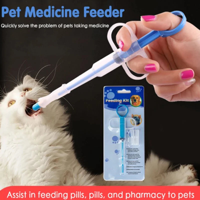 Gentle pet pill applicator syringe for safely administering medication to dogs and cats