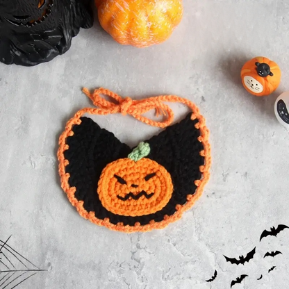 Hand-knit Halloween Pet Collar Bib for cats and dogs, perfect for adding a spooky touch to Halloween costumes.