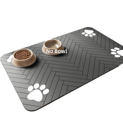 Pet feeding mat with waterproof rubber base and absorbent surface for cats and dogs