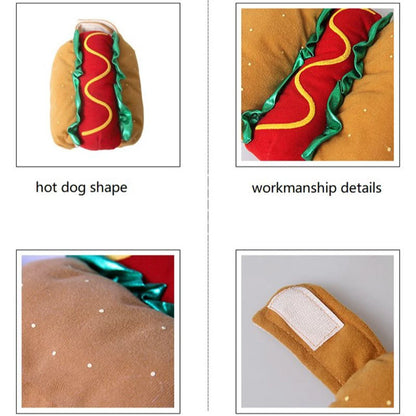 Hot dog-shaped pet costume for small dogs, perfect for festive parties and Halloween