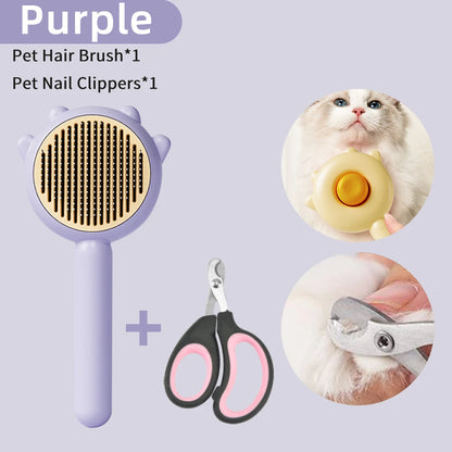 Self-cleaning grooming needle brush for cats and dogs