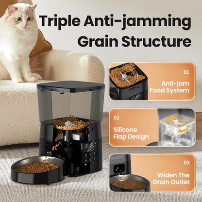 Automatic pet feeder with digital timer and portion control for cats and dogs