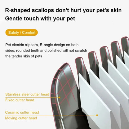 Rechargeable dog hair clipper with quiet motor, stainless steel blades, and ergonomic design for at-home grooming.
