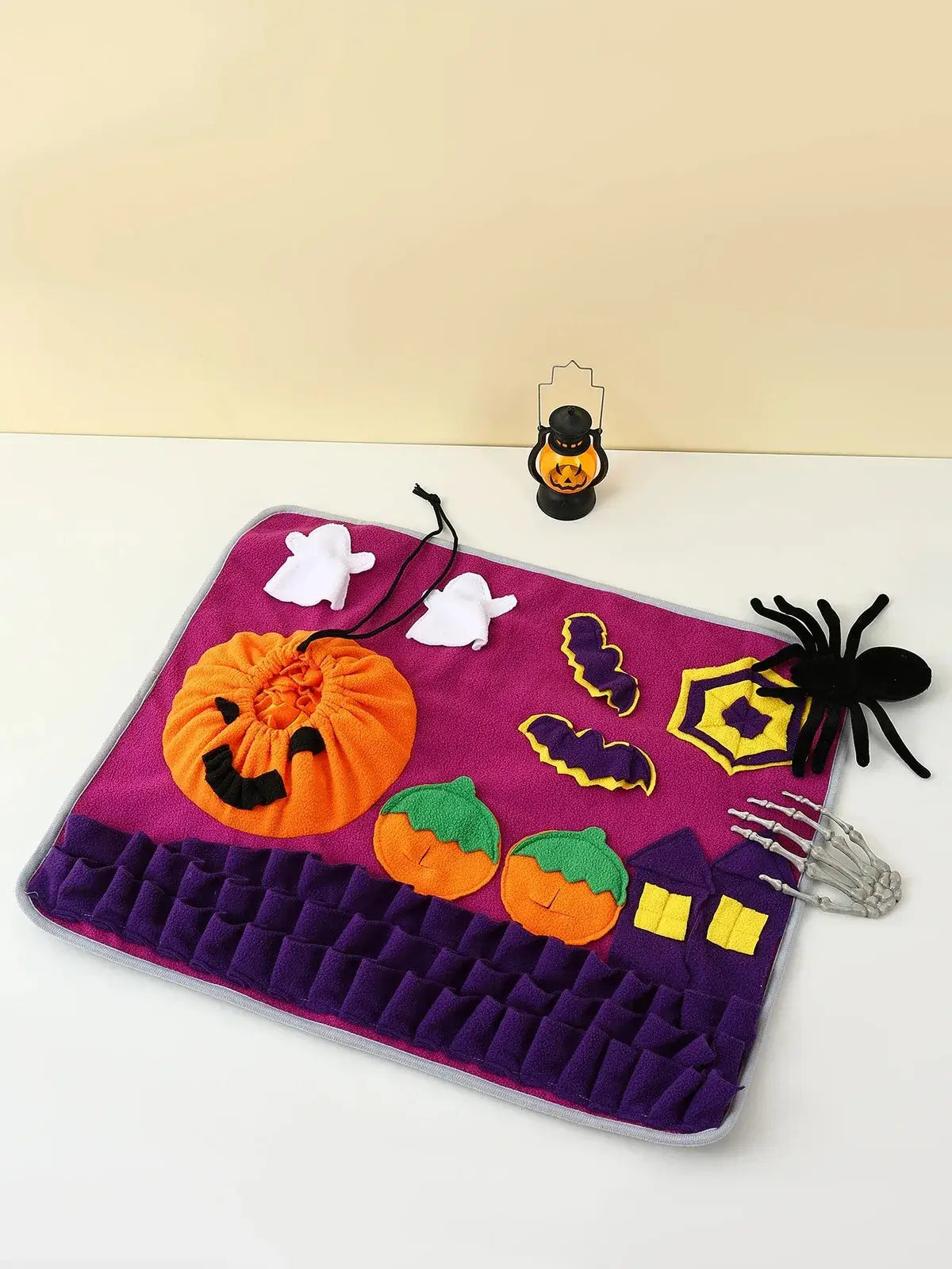 Pet Snuffle Mat for Cats and Dogs - Halloween Pumpkin Feeding Mat for Slow Feeding and Interactive Play.