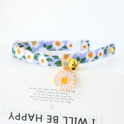 Reflective plaid cat collar with bow and daisy charm for small pets