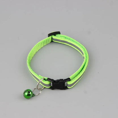 Reflective cat and dog collar with adjustable fit and bell for nighttime safety