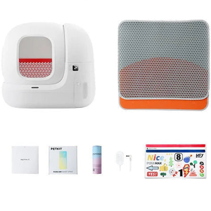 Self-cleaning smart cat litter box with odor control and app features