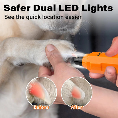 Rechargeable 6-speed dog nail grinder with LED lights and diamond bit for safe pet grooming