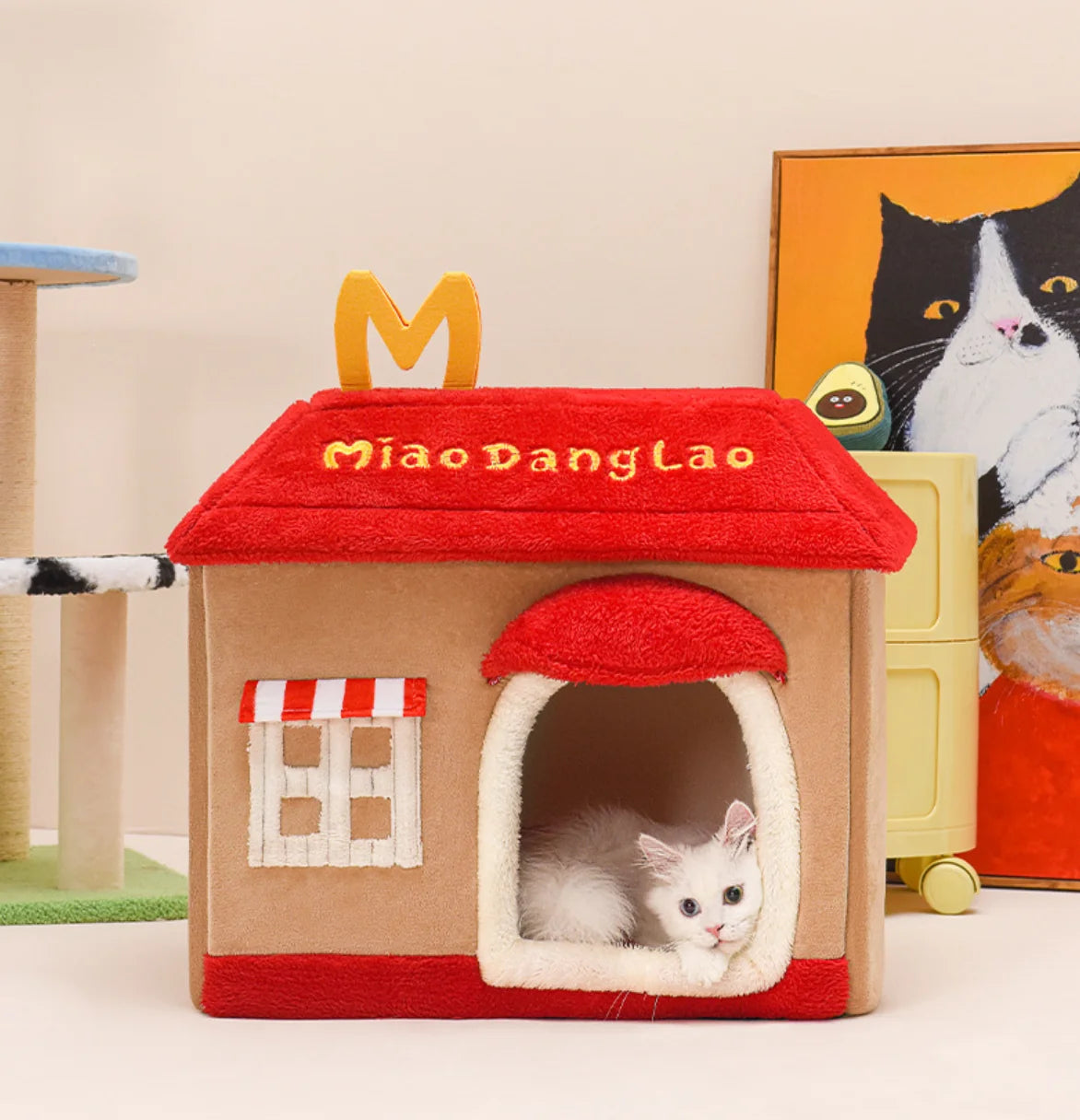 Removable enclosed pet cave for cats and small dogs, perfect as a winter dog house or cozy cat bed.