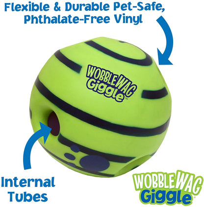 Wobble Wag Giggle Glow Ball toy with giggle sounds and glow-in-the-dark feature for interactive fun with dogs of all sizes.