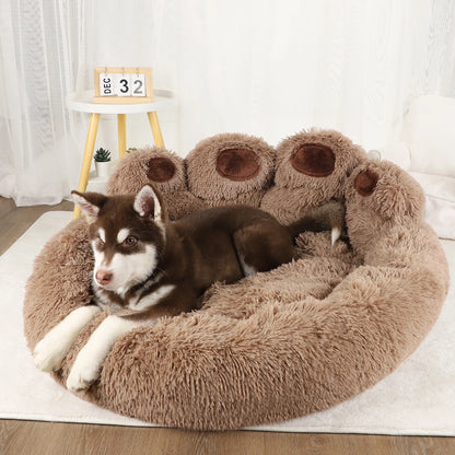 Plush pet dog sofa bed for cats and dogs in various sizes, with soft surface and cozy design