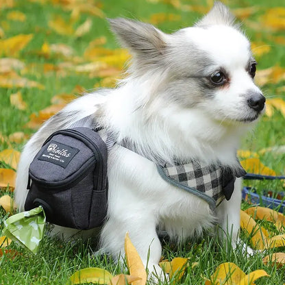 Multifunctional dog training pouch with treat storage and built-in poop bag dispenser, ideal for walking and outdoor training.