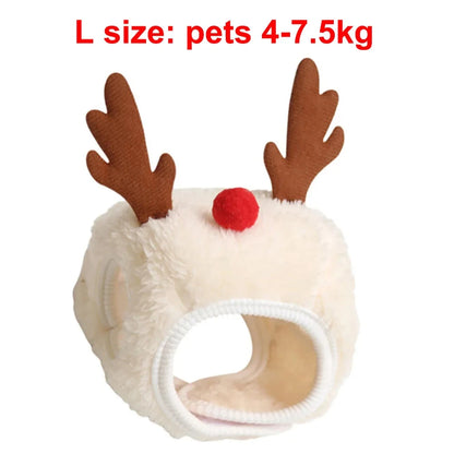 Pet wearing a Santa elk hat and Christmas bandana bib scarf for holiday celebration