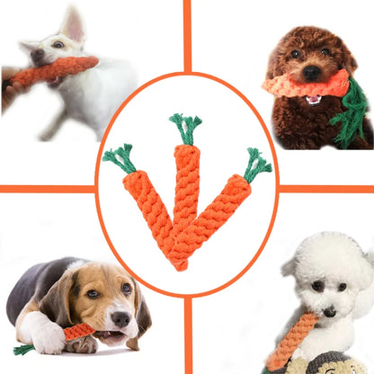 Cartoon carrot shape dog chew toy made of durable cotton rope