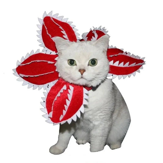 Funny Cat Hat Demogorgon Scary Flower Costume for pets, adjustable and perfect for parties and celebrations