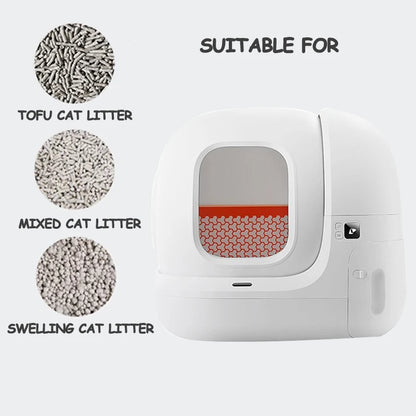 Self-cleaning smart cat litter box with odor control and app features