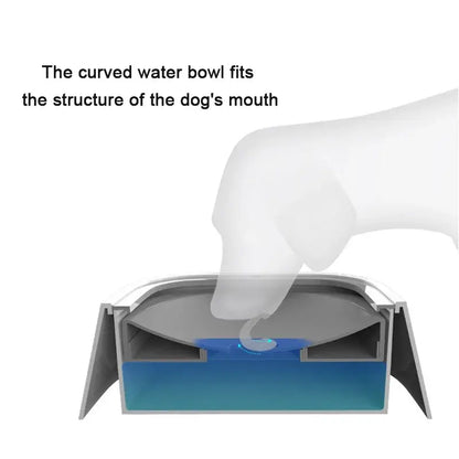 Anti-spill dog drinking water bowl with floating plate design for clean, splash-free pet hydration indoors and during travel.