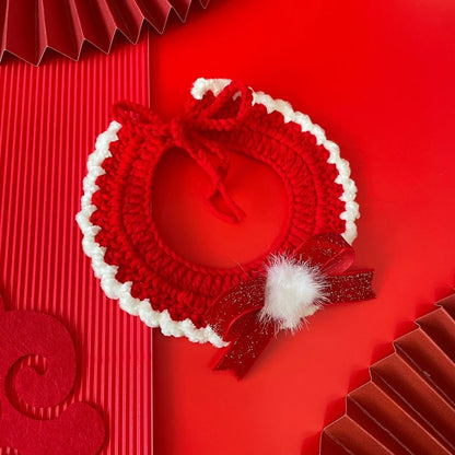 Christmas pet scarf collar with festive bow for cats and small dogs